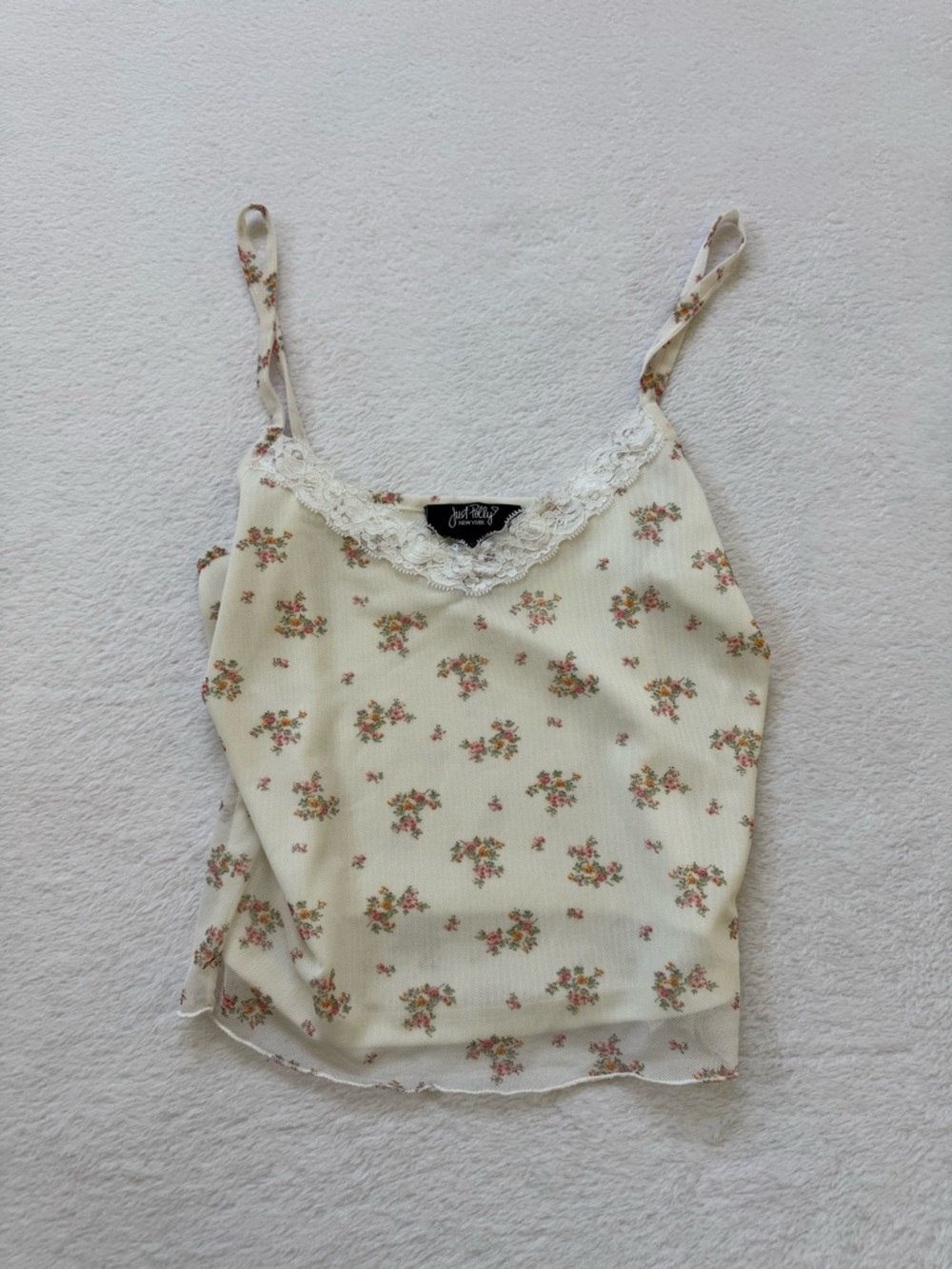 Just Black Floral Lace-Trim Cream Camisole